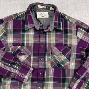VTG 90s Northwest Territory Plaid Flannel Shirt Men Large Purple Acrylic Korea